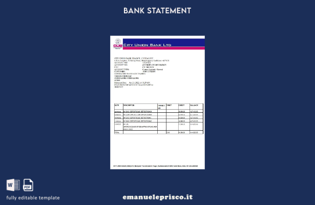 modello di parola di estratto conto bancario stile verificato India City Union